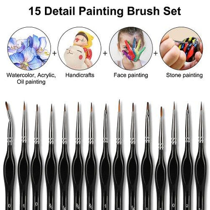Detail Paint Brushes Set, LEDream 15pcs Miniature Brushes for Fine Detailing & Art Painting, Models, Face, Nail