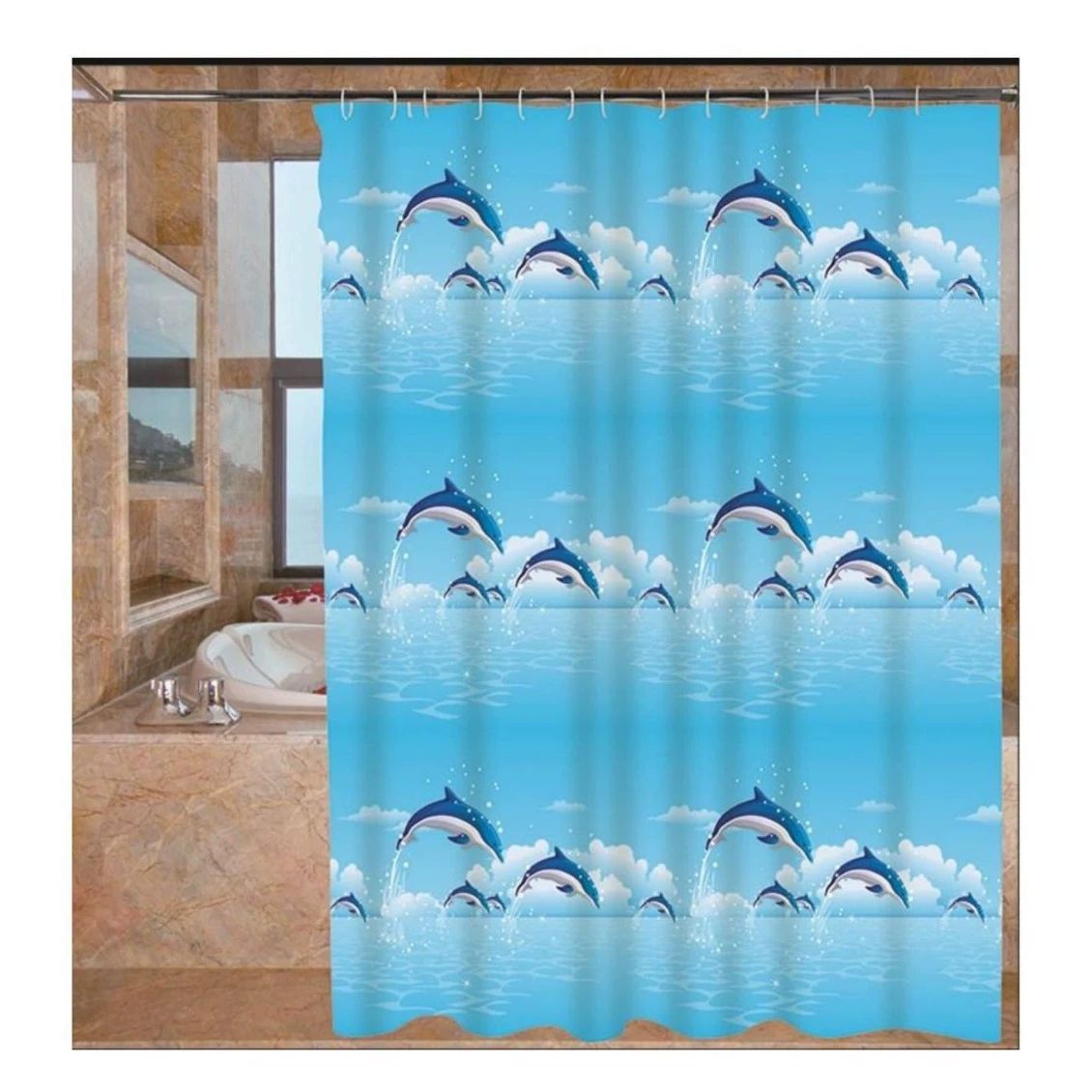 1PCS Dolphin Shower Curtain Shower Curtains Blue Ocean Wildlife Theme Bathrooms Shower Curtains Waterproof