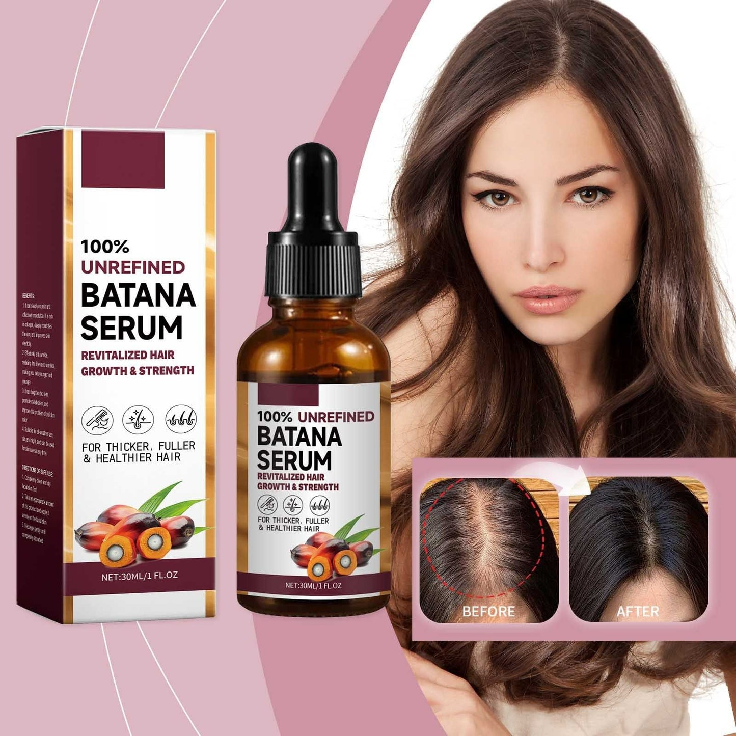 EELHOE Batana Oil Hair Care Essential Oil Hair Strengthening Hair Growth Serum Anti-Hair Loss Treatment Repairs Frizzy Hair Deep Nourishes Scalp Smooth Hair Conditioner Ehance Hair Shine Batana Serum
