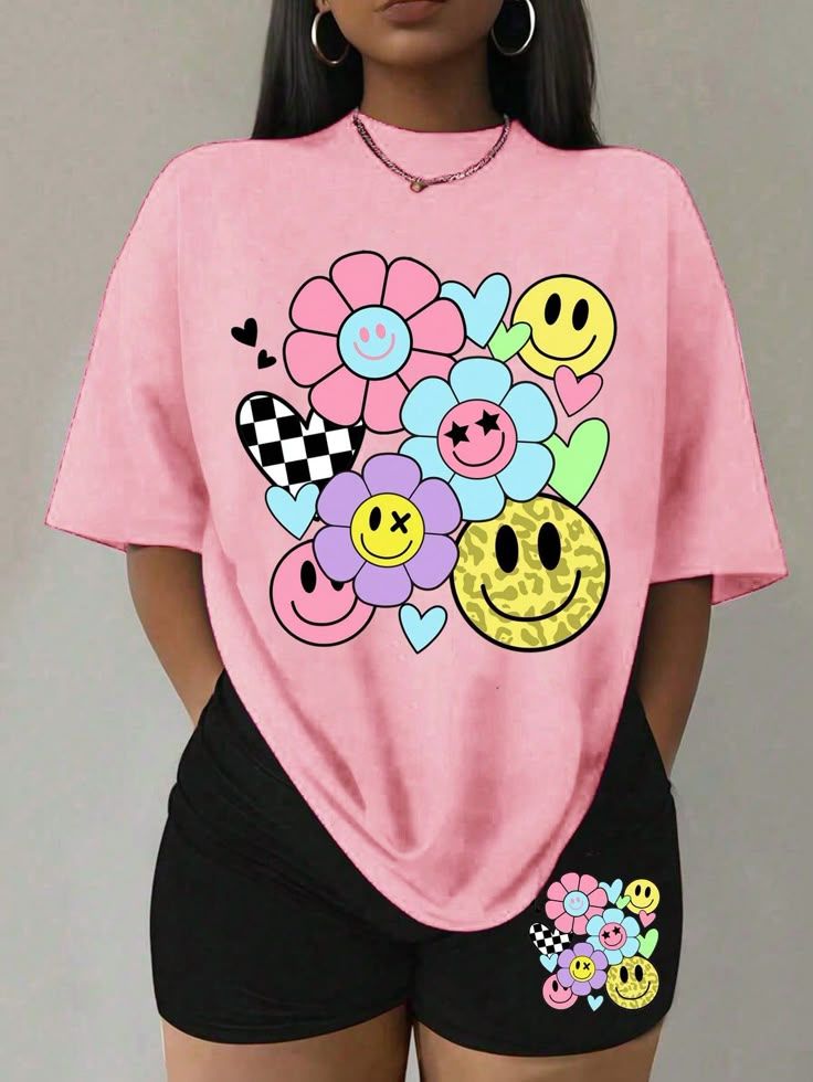 Customized emojiprints Women T-shirt Women Clothes Tops Lady shirt fashion casual Tshirts women top girl print short sleeve personality t-shirt girls t-shirt women's clothes - as shown in photo
