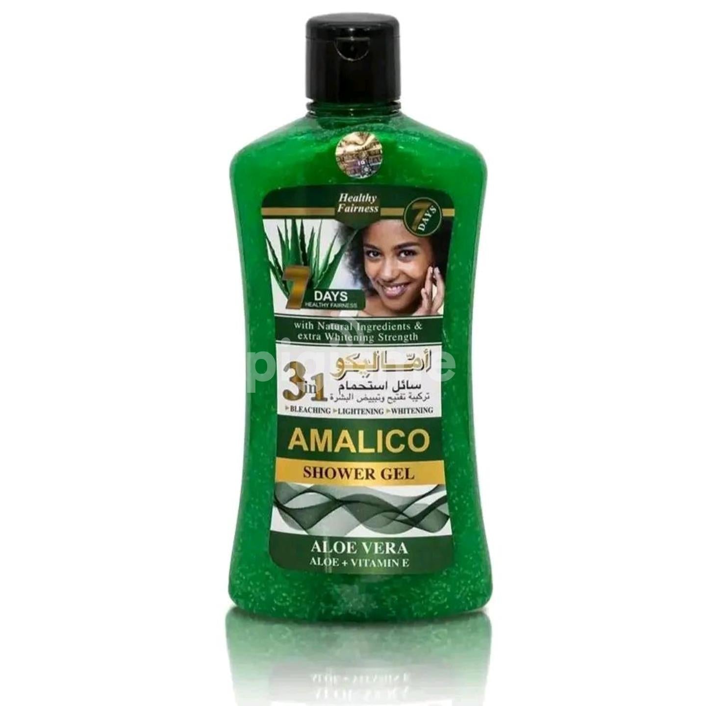 Amalico 3 in 1 Aloe Vera Shower Gel 500ml with Vitamin E. 3 in 1 Effect Bleaching Lightening & Freshening and Calming. 500 ml Body Washes With Vitamin E Sweet Fresh Scent Moisturizing Shower Gel