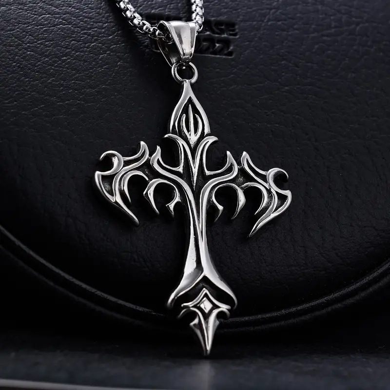 Stainless Steel Necklace Flame Vintage Men'S Pendant Necklace Accessories Alloy Personality Cross