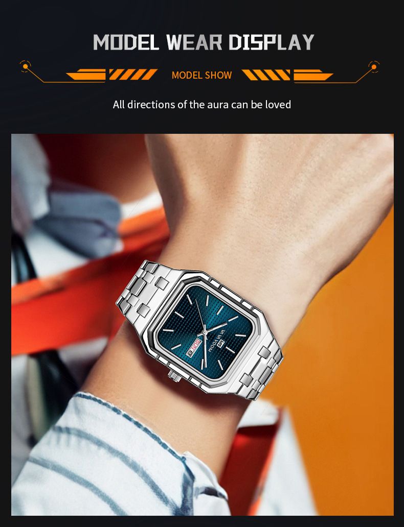 New Business Casual Men's Watch Waterproof Simple Fashion Luminous Square Gradient Gold Steel Belt Men's Brand Watch