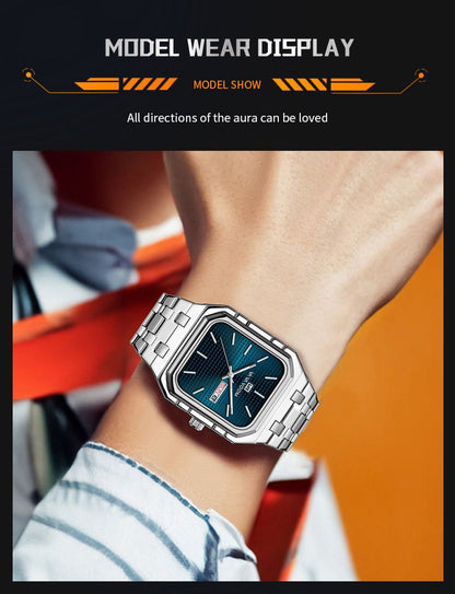 New Business Casual Men's Watch Waterproof Simple Fashion Luminous Square Gradient Gold Steel Belt Men's Brand Watch