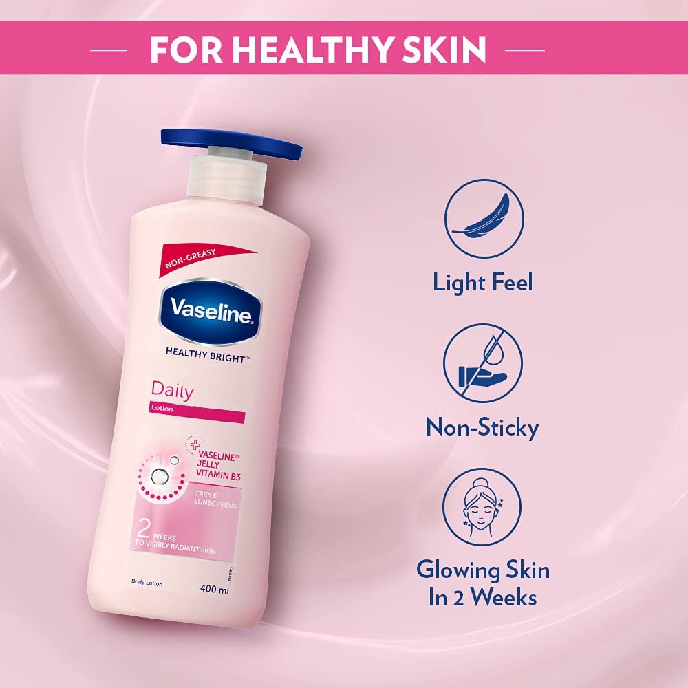 Vaseline Daily Brightening Even Tone Body Lotion for Glowing Skin, with Vitamin B3 & Triple Sunscreens - 400ml For Radiant Looking Skin in 2 Weeks Vaseline Body Lotion 400ml