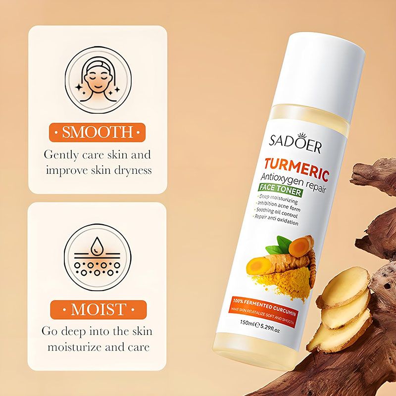 SADOER 10PCS Skin Care Set Turmeric Antioxygen Acne Hydrating Repair Set Face Toner + Face Serum + SADOER Face Cleanser + Eye Cream + 6PCS SADOER Face Mask