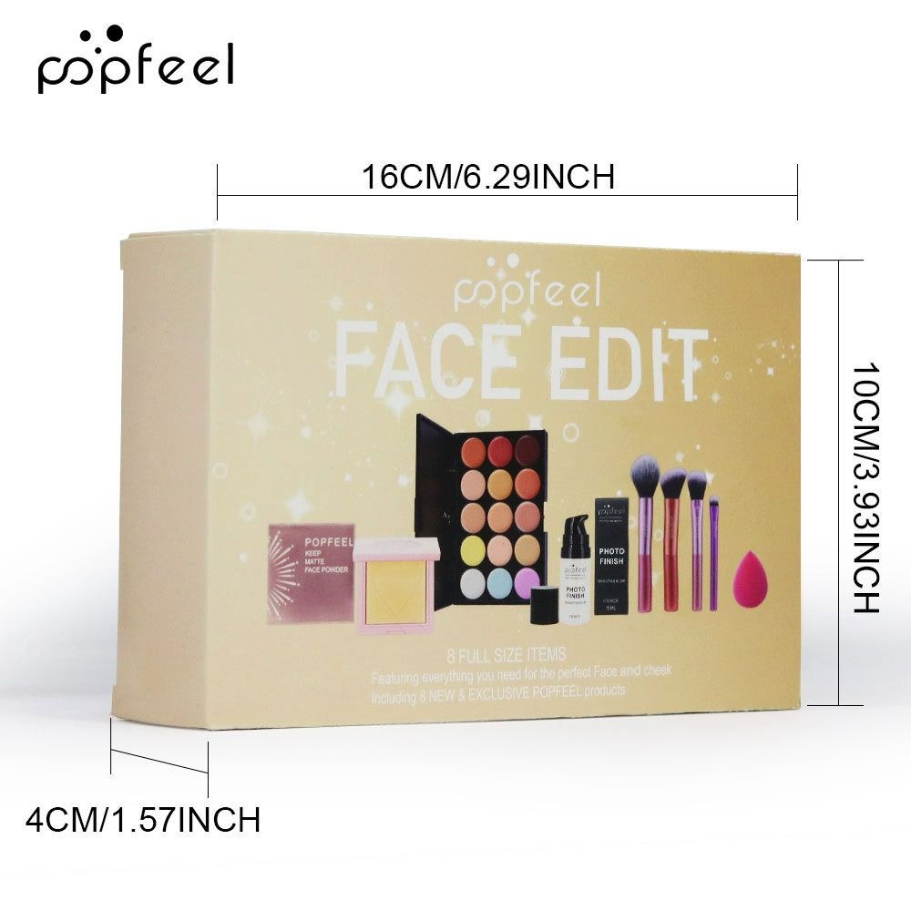 8Pcs Face Makeup Set Complete Cosmetic Kit with Concealer palette, Setting Powder, Face Primer, Brushes,Makeup spong