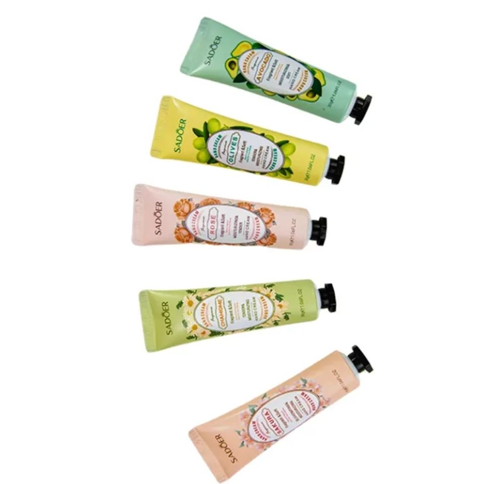 5PCs Sadoer Moisturizing Hand Cream Set Flower & Fruit Sakura Chamomile Rose Avocado Olives
