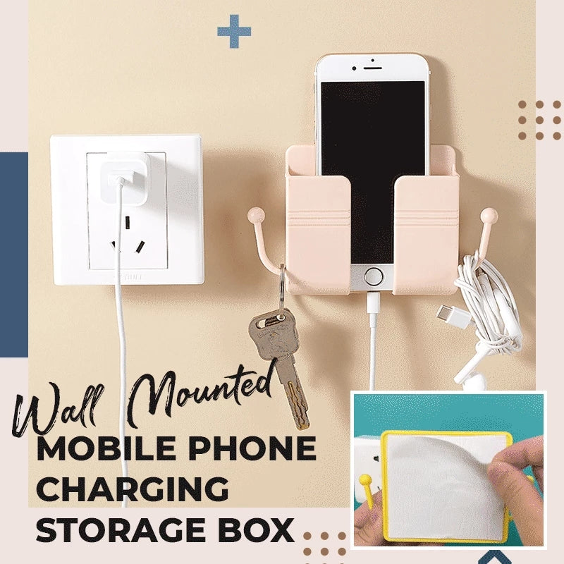 Mobile Phone Holder Wall Mounted Organizer Storage Box Wall Charger Hook Cable Charging Dock Multifunction Holder Stand