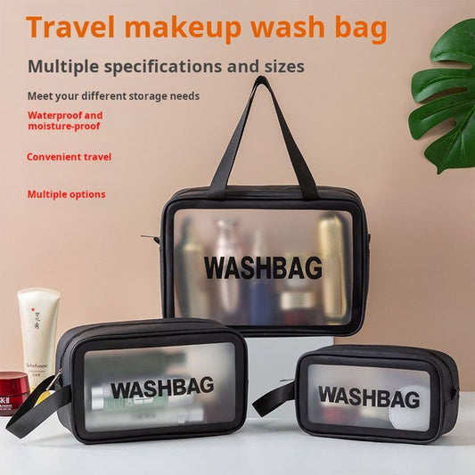 Transparent handheld makeup bag, women's large capacity toiletry bag, high-end and portable cosmetics storage bag, waterproof storage bag