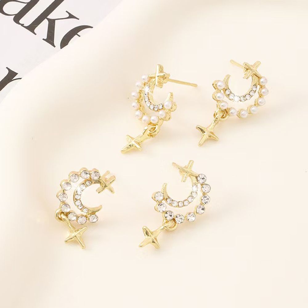 Titanium alloy earrings, moon star cross perforated accessories, retro light luxury high-end exquisite women's earrings
