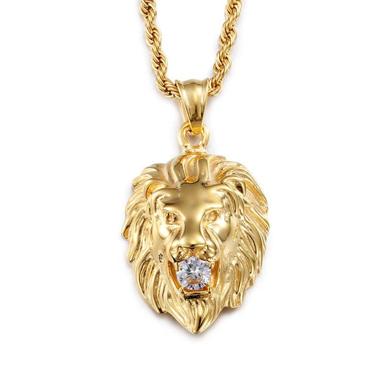 New Fashion Diamond-Encrusted Lion Head Men'S Pendant Cool Men'S Fashion Jewelry Personalized Gift