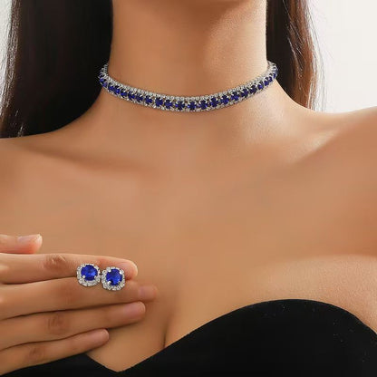 Necklace, gemstone, women's earring set, collarbone chain, high-end accessory Necklace and earring set