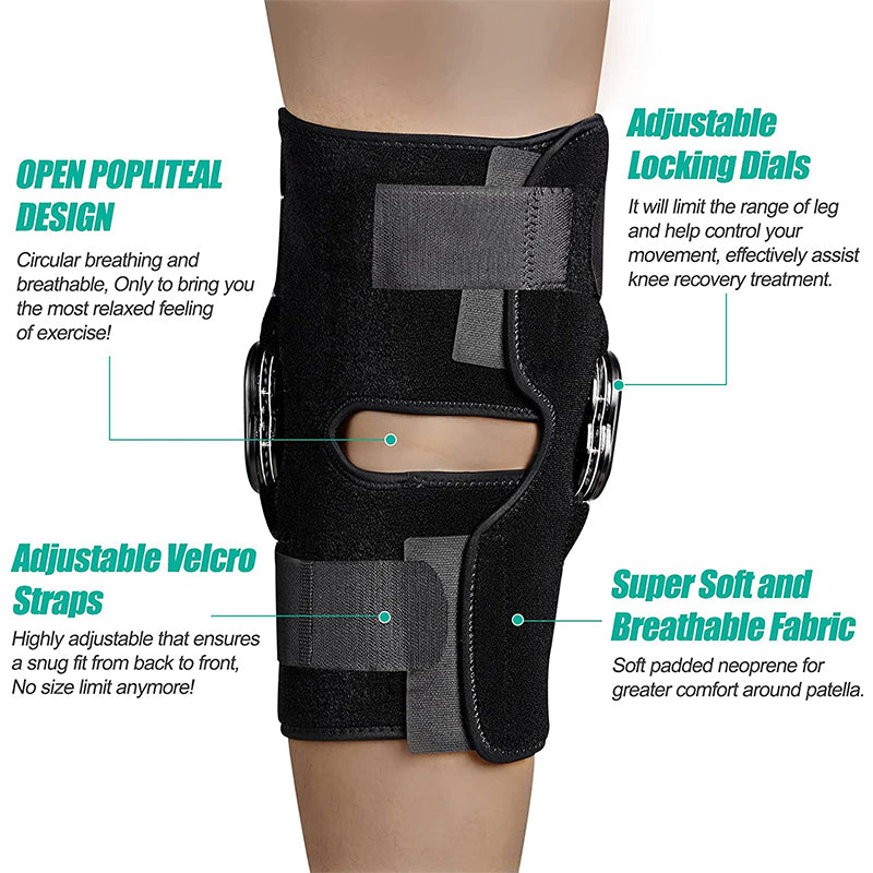 Professional Hinged Knee Brace Adjustable Knee Support with Side Stabilizers of Locking Dials for Knee Pain Arthritis ACL PCL Meniscus Tear Sports Braces Medical Hinged Knee Orthosis
