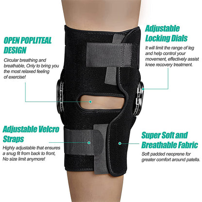 Professional Hinged Knee Brace Adjustable Knee Support with Side Stabilizers of Locking Dials for Knee Pain Arthritis ACL PCL Meniscus Tear Sports Braces Medical Hinged Knee Orthosis
