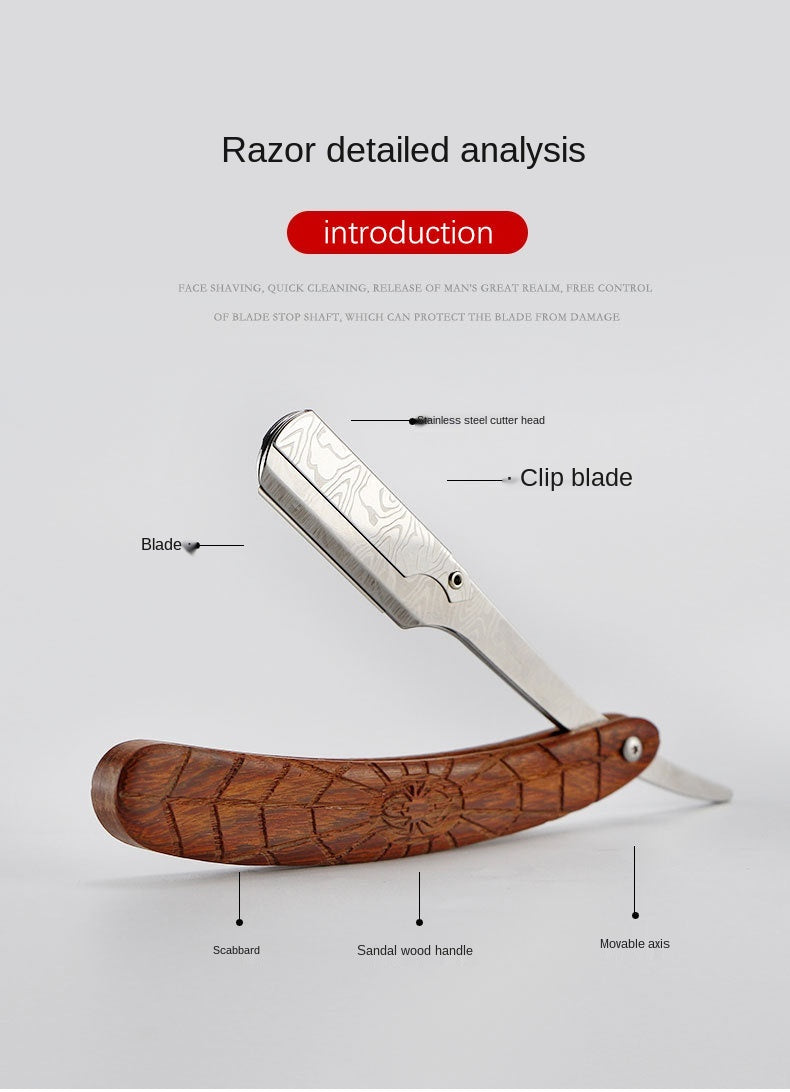 Mens Shaving Barber Tools Hair Razor and Blades Antique Black Folding Shaving Knife Stainless Steel Straight Razor Holder