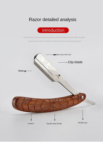 Mens Shaving Barber Tools Hair Razor and Blades Antique Black Folding Shaving Knife Stainless Steel Straight Razor Holder