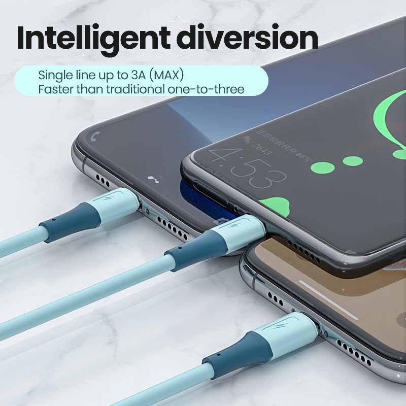 3 In1 Liquid silica gel charging cables Micro USB+type c+iphone Charger Cable Fast Charging data line Data Cables