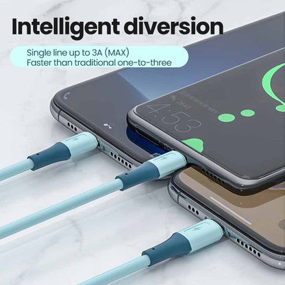 3 In1 Liquid silica gel charging cables Micro USB+type c+iphone Charger Cable Fast Charging data line Data Cables