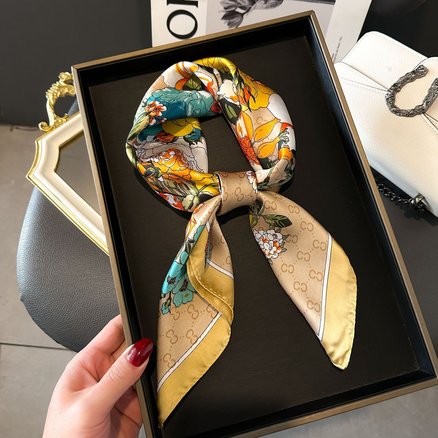 Silk Head Scarf Women Luxury Fashion Hair Scarve Summer Foulard Femme Satin Shawl Kerchief 90cm Square Headscarf Bandana Cheveux