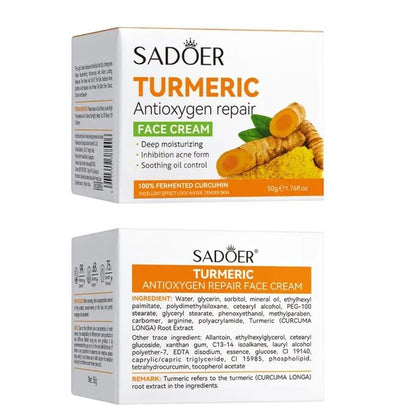Sadoer Turmeric Face Cream, Anti Oxidation Tumeric Cream , Face Cream For Deep Moisturizing akin to Vitamin C, Prevents Acnes, Oil Control and Soothing, skin Repair