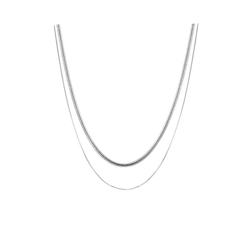 2 PCS/Set Titanium Steel Double Layered Necklace Fashionable Non-Fading High Quality Necklace Women's Personalised Collarbone NecklaceMulti-Layer Necklace Set