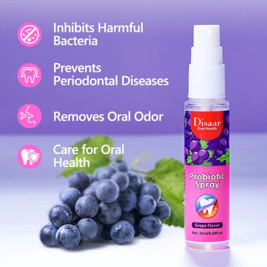 Probiotic Spray Fresh Breath Grape Flavor Mouth Spray Remove Oral Odor Bad Breath Portable Freshener Disaar