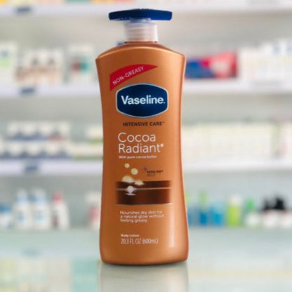 Vaseline Intensive Care Cocoa Radiant Body Lotion Heals Dry Skin Lotion Made with Ultra-Hydrating Lipids and Pure Cocoa Butter for a Long-Lasting, Radiant Glow