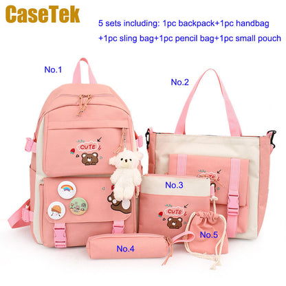 New Arrival 5pcs/SET Hot Backpacks Fast delivery Fashion bookbags women's boy girl school bags sets monkey ladies travel bags CaseTek brand shoulder bags