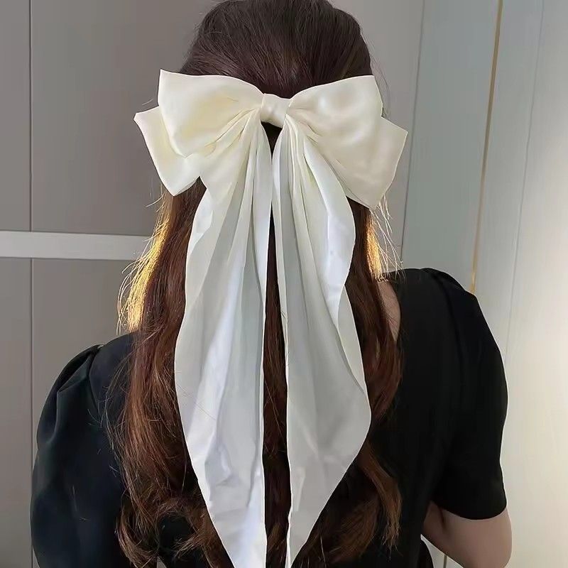 Elegant Large Bow Ribbon Hair Clip For Women Girl Sweet Headbands Soft Satin Hairpin Hairgrip Fashion Hair Accessories Solid Color Ponytail Clip