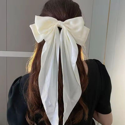 Elegant Large Bow Ribbon Hair Clip For Women Girl Sweet Headbands Soft Satin Hairpin Hairgrip Fashion Hair Accessories Solid Color Ponytail Clip