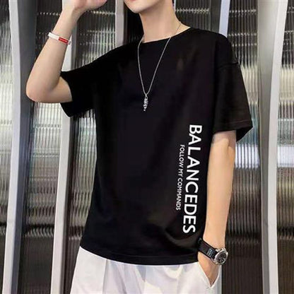 Size M -2XL 2PC men's clothes students white+black short sleeve clothing boys casual round neck slim T-shirt youth tops