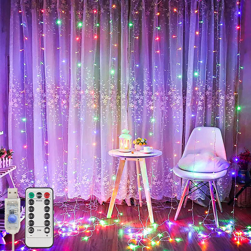 LED Curtain Lights, String Lights Bedroom, 300 LED 9.8x9.8Ft Twinkle String Light Decorations for Window Wedding Bedroom Wall Party Backdrop, Cute Home Indoor Outdoor Decor 8 Modes USB Remote Control