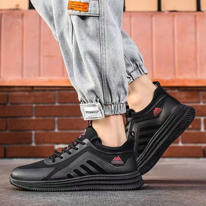 Men's shoes mesh sneakers casual shoes flying wove athletic shoes Daddy's driving shoes Student's running shoes Boy's sports shoes black + red