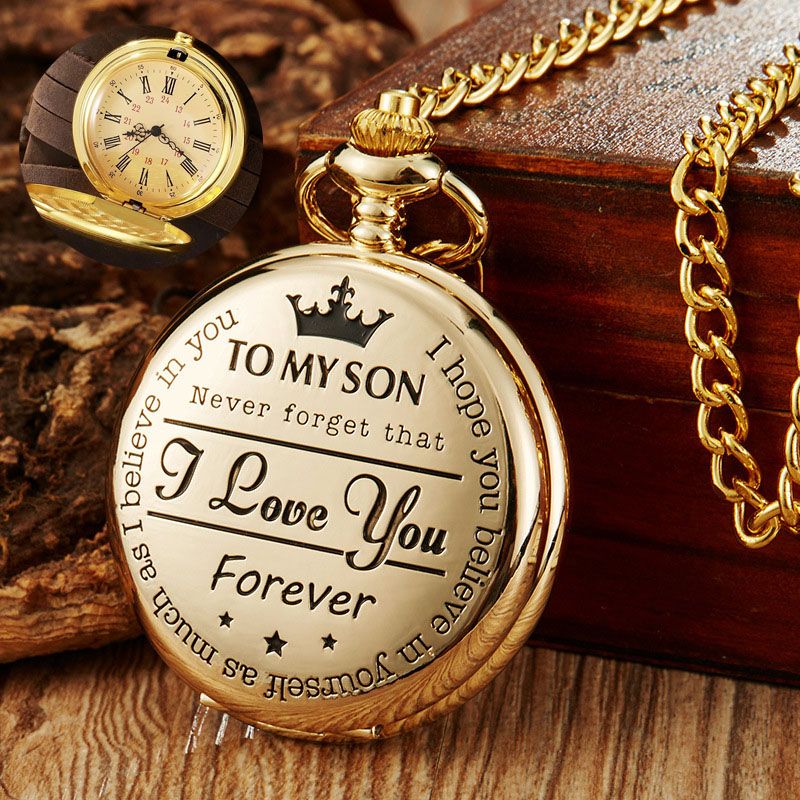Classic Popular Pocket Watch Antique Steampunk Vintage Roman Numerals Quartz Pocket Watch Gold Case Necklace Pendant Clock Chain Mens Women Quartz Watches Gift For Son