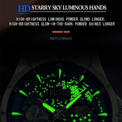 Luxury Man Watch High Quality Waterproof Chronograph Luminous Men's Wristwatch Stainless Steel Multifunctional Clock Moon Phase Starry Disk