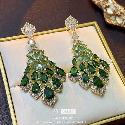 European and American fashion, high-end, light luxury feeling, silver needle inlaid with diamonds, water droplet earrings, exaggerated and atmospheric temperament, earrings pendant, earrings