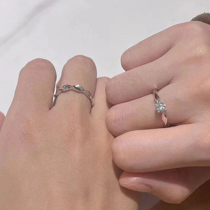2 PCS Couple Rings Set Shining Galaxy Couple Rings Light Luxury Twisted Design Diamond Ring Valentine's Day 520 Gift Men And Women Jewelry Rings Adjustable 925 Silver Ring Anniversary Gift