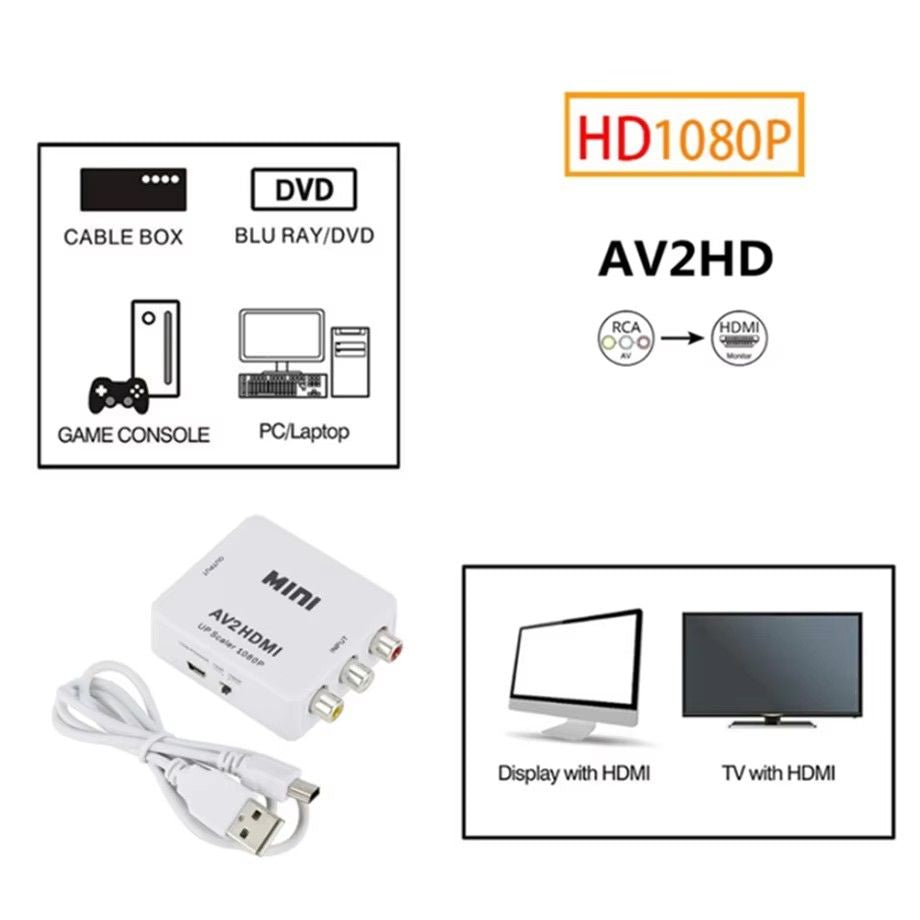 AV to HDMI-compatible Converter AV/CVSB L/R Video Box HD 1080P 1920*1080 Support NTSC PAL Output AV To HDMI-compatible