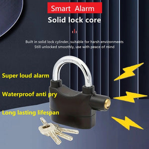 Smart Alarm Lock Security Padlock Siren Home Tools Household Sensors Alarms Lock Aluminum Alloy Anti-Theft Lock Warehouse Door Lock Bicycle Motorcycle Disc Brake Lock Anti-Theft Lock 6 Batteries 3 key
