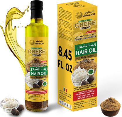 Chebe Oil for Hair Growth with SHEA BUTTER - Ready-to-Use Authentic African Chebe Powder for Hair Growth, Shea Butter, Palm Oil, Almond Oil, Olive Oil, Ostrich Oil (250ml)