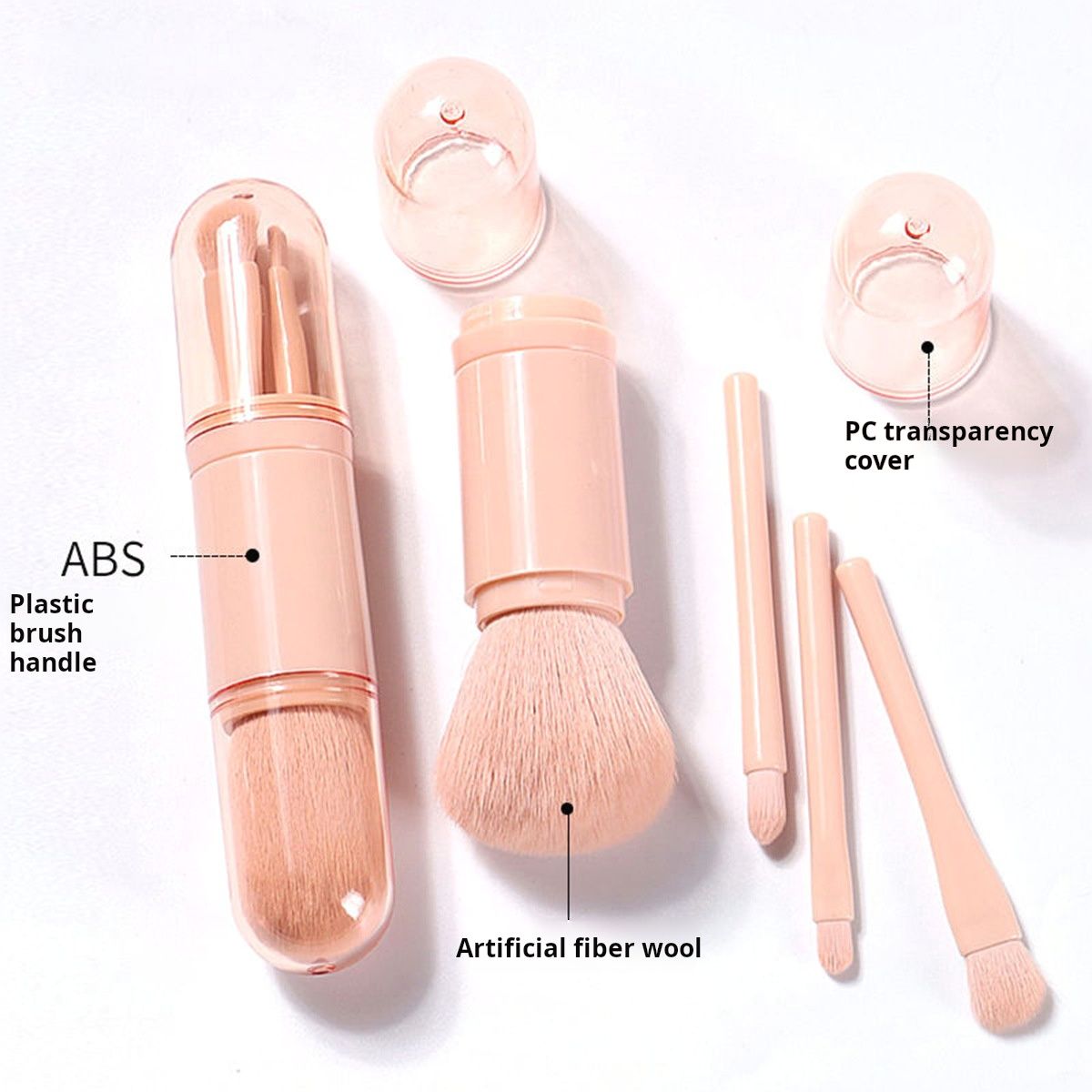 Four in one combination set Multi functional retractable powder brush, portable makeup brush, travel powder blusher brush, four in one makeup brush, beauty tool