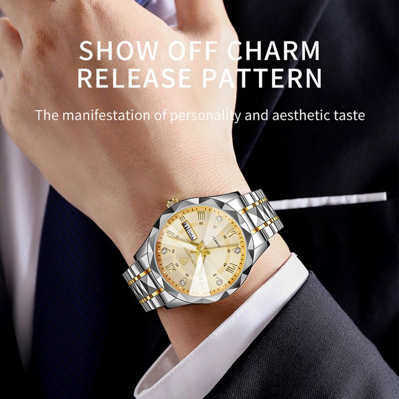 Couple Quartz Watch High Quality Waterproof Double Calendar Rhombus Mirror Watch Luxury Brand Men Women Couple Watche