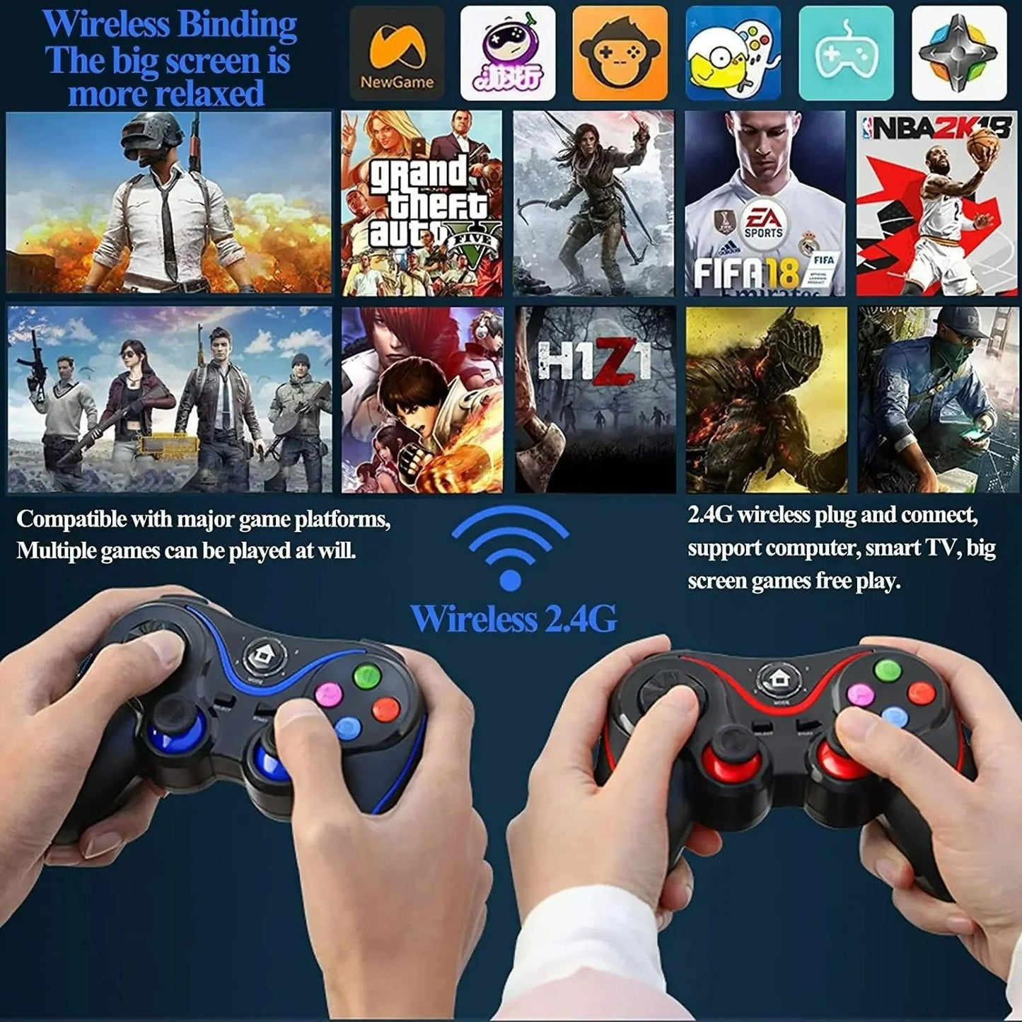 V8 Wireless Bluetooth Game Controller with Smartphone Holder for PC/PS3/Switch/Android/IOS/TV Box Gaming Handle