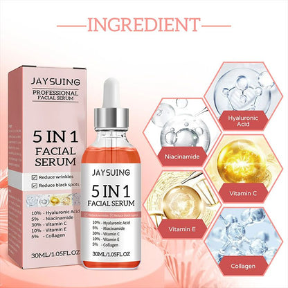 5 in 1 Face Serum Anti-wrinkle Hydrating Hyaluronic Acid Serum Vitamin C Facial Essence Lightening Spots Vitamin E Essence Smoothing and Brightening Care Niacinamide Collagen Hydrating and Moisturizin