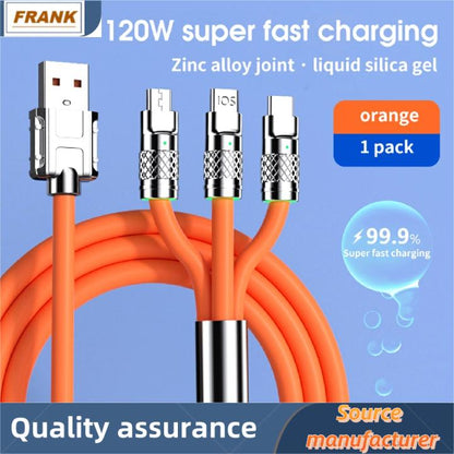 FRANK Max120W 3in1 Fast Charging USB Cable 2.4A Charging Cable Liquid Soft Silicone USB Data Cable USB C/iOS/Micro USB Adapters
