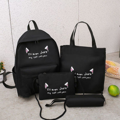 4 PCS/Sets Handbags Women Bags Backpacks School Bags Ladies Bags Satchel Pencil Case Bookbags On Sale