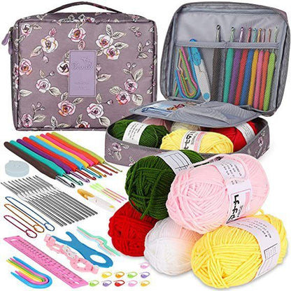 58 PCS Crochet Kit, Upgraded Hanging Crochet Set with Case & Yarn for Crocheting, Crochet Hook Set for Beginners Crochet Hook Kit with Crochet Book, Crochet Hooks, Knitting & Crochet Supplies