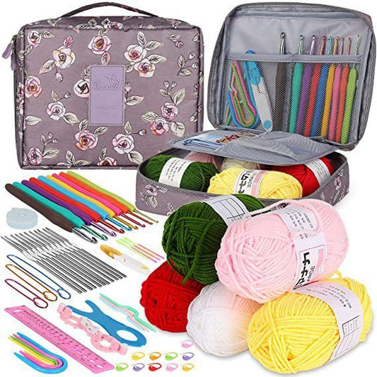 58 PCS Crochet Kit, Upgraded Hanging Crochet Set with Case & Yarn for Crocheting, Crochet Hook Set for Beginners Crochet Hook Kit with Crochet Book, Crochet Hooks, Knitting & Crochet Supplies