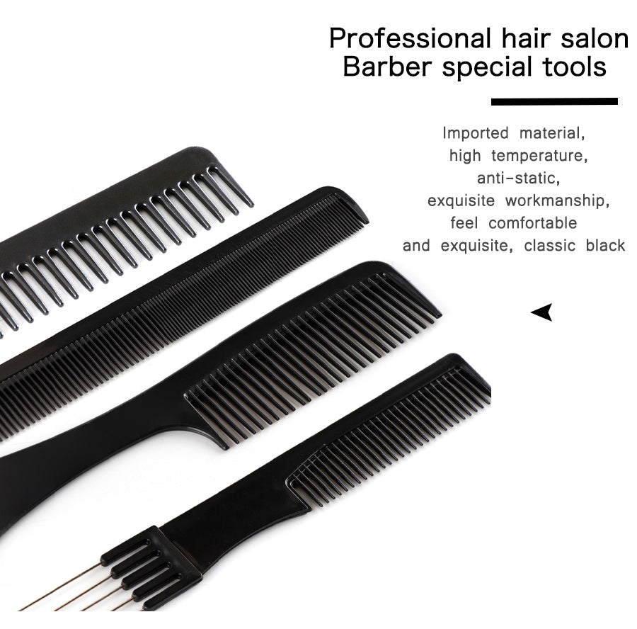New 10Pcs Black Professional Combs Hairdressing New Tail Comb Carbon Anti Static Comb Hair Cutting Comb Free Storage Bag